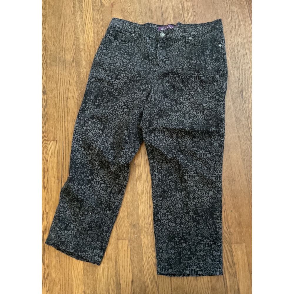 Gloria Vanderbilt Amanda Womens 12P Grey Black Geometric Print Tapered Pants